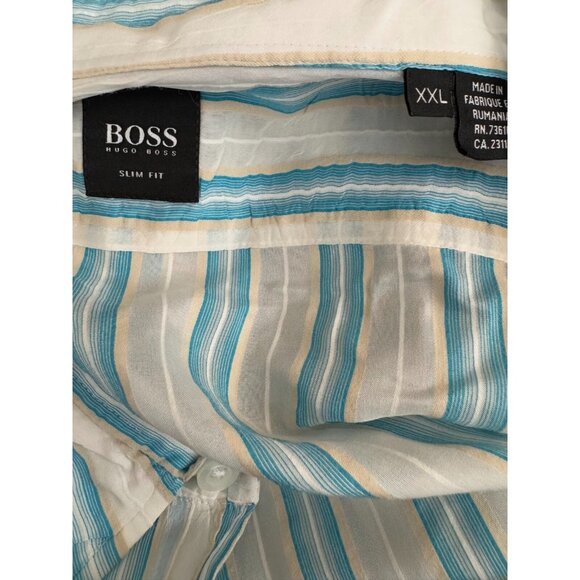 Hugo Boss Slim Fit 100% Cotton Button Down Blue Stipes Shirt Mens Size XXL - Picture 5 of 7
